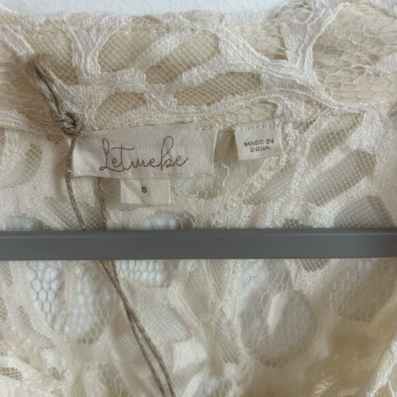 Anthropologie Let Me Be Lace Sheer Blouse Boho Cream L/Sleeve Peasant Top S NEW - Picture 8 of 9